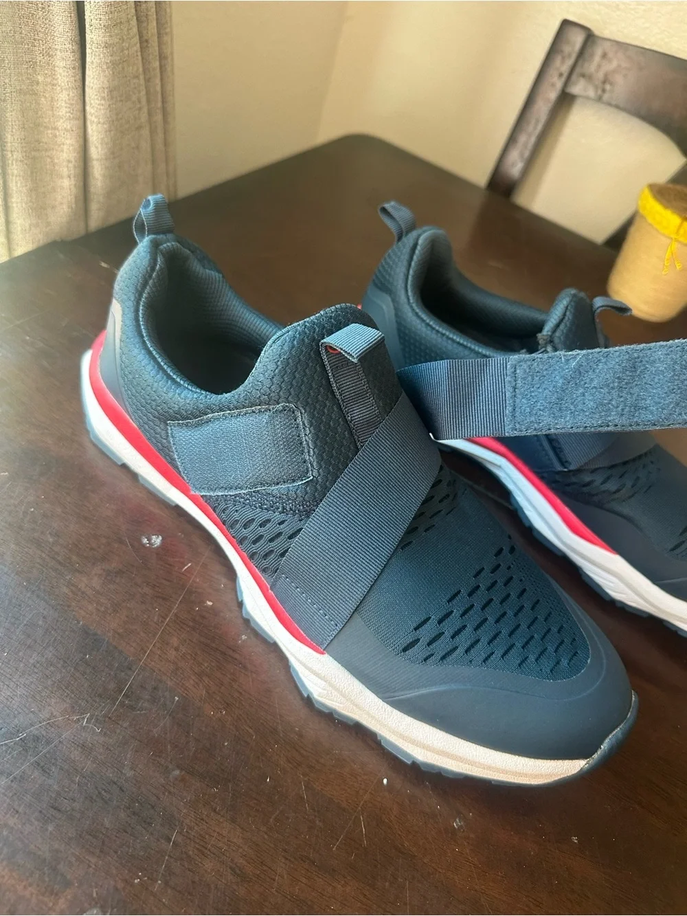 Men's Navy Athletic Slip-On Sneakers with Strap Bike Shoes Unisex